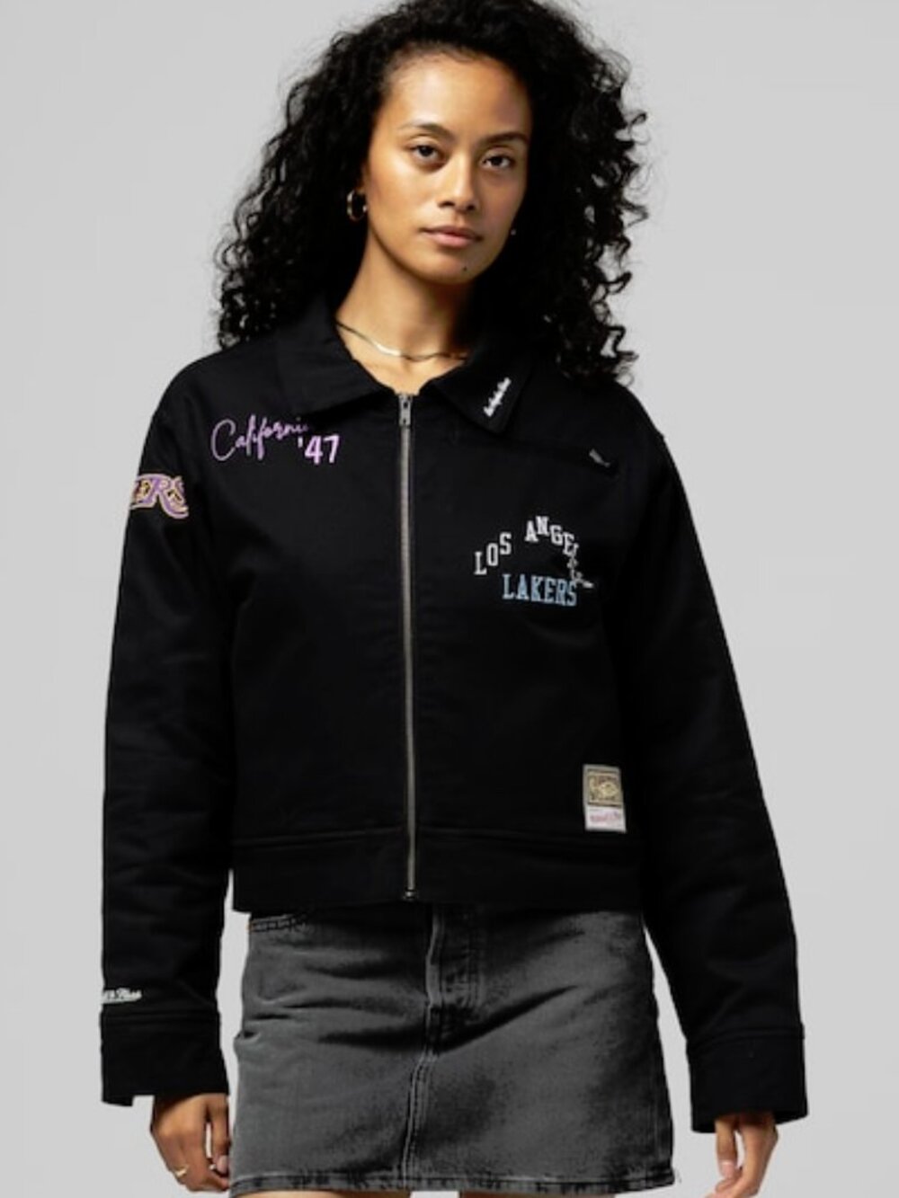 Women's Los Angeles Lakers Mitchell & Ness Black Full-Zip Mechanic Jacket Medium